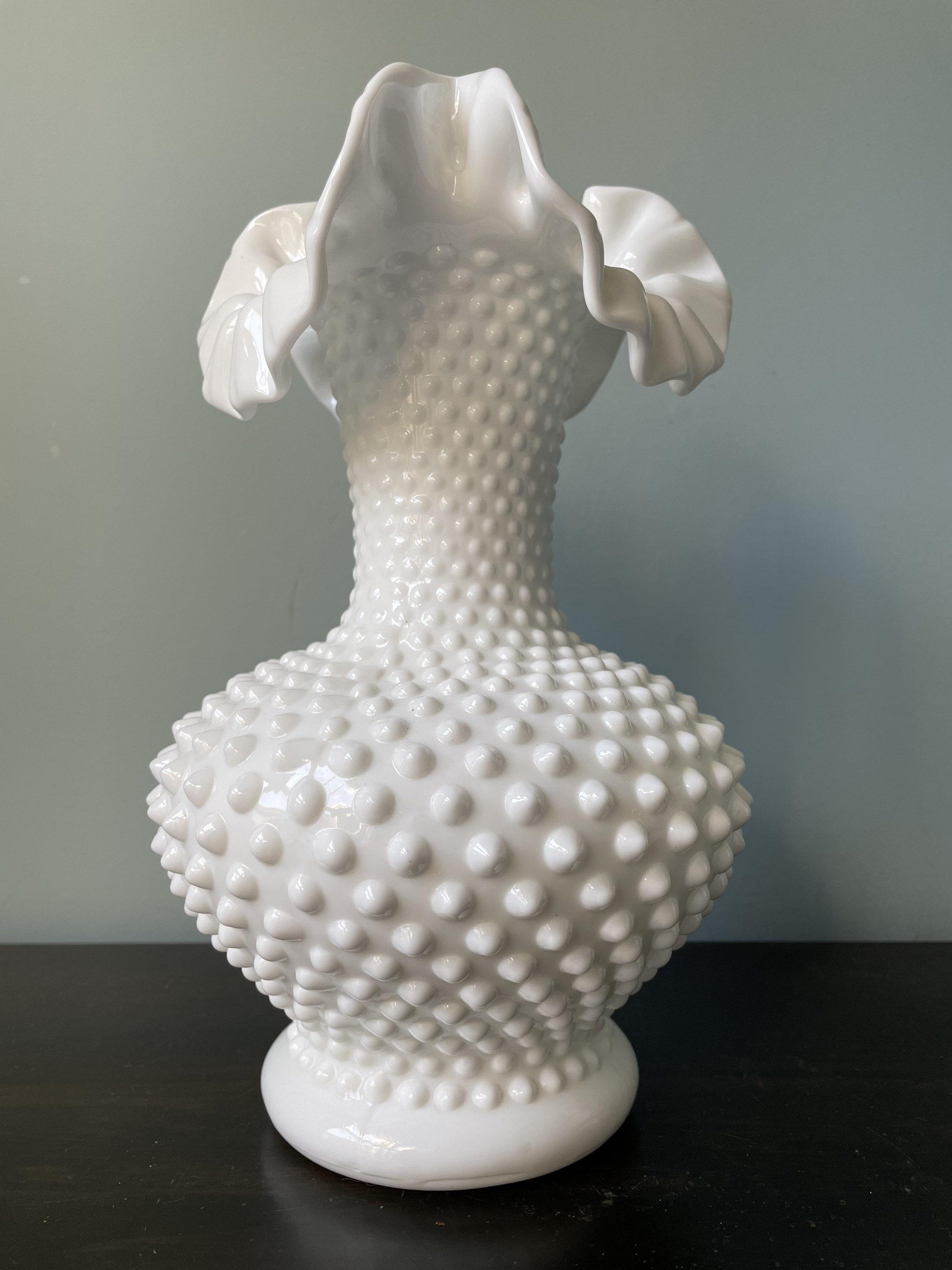 Fenton White Milk Glass Hobnail Vase Ruffled Rim Large - Etsy