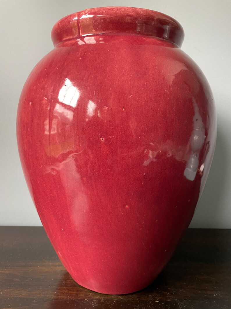 Vintage Nelson Mccoy Pottery Oil Jar Large Vase Maroon Etsy