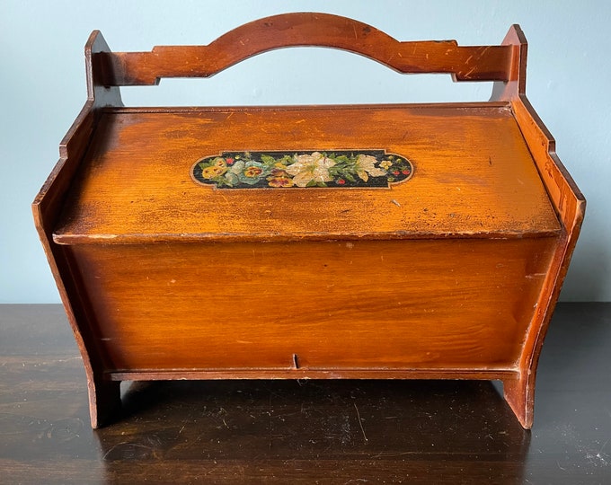 Vintage Wood Sewing Box Wooden Sewing Box Double Door Hinged Lids Etsy
