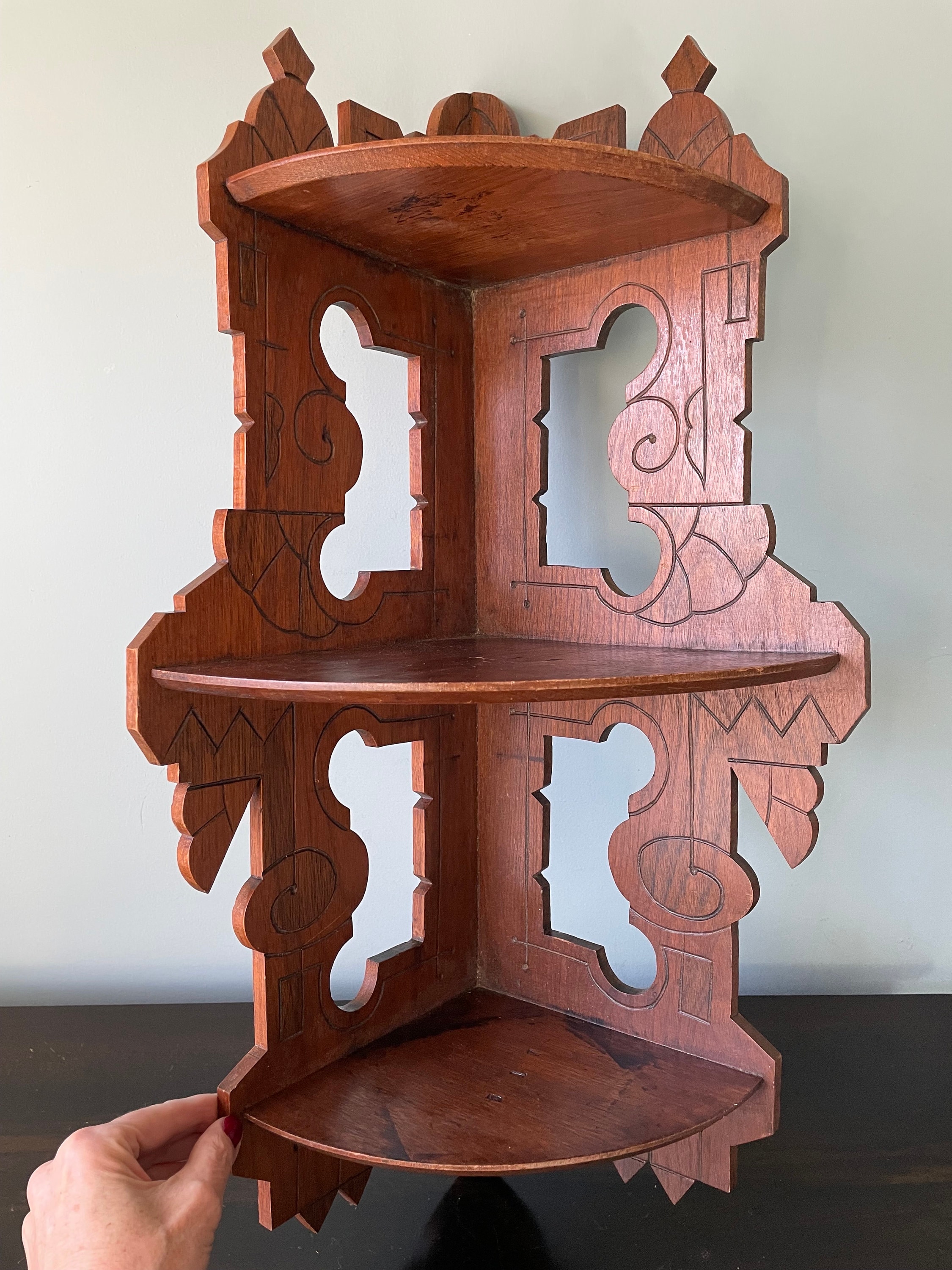 【carda】Vinastro Sidelno Antique Hook Wood Wall Shelf Lsize Vintage Early 20th Century Carved Oak Wall Shelf With Hooks