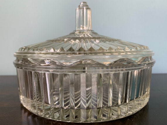 Vintage Candy Dish Clear Glass Round Ribbed Etsy