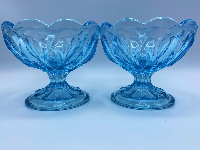 Vintage Anchor Hocking Fairfield Sherbet Dish Footed Bowl Ice Blue