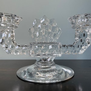 Vintage Fostoria American Clear Glass Duo Candlestick Holder Double Light Candlabra Cubes 2056