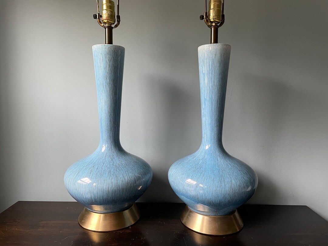 Mid Century Haeger Lamp Table Lamp Blue Glaze Fleck Ceramic Pottery