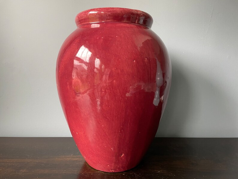 Vintage Nelson Mccoy Pottery Oil Jar Large Vase Maroon Etsy