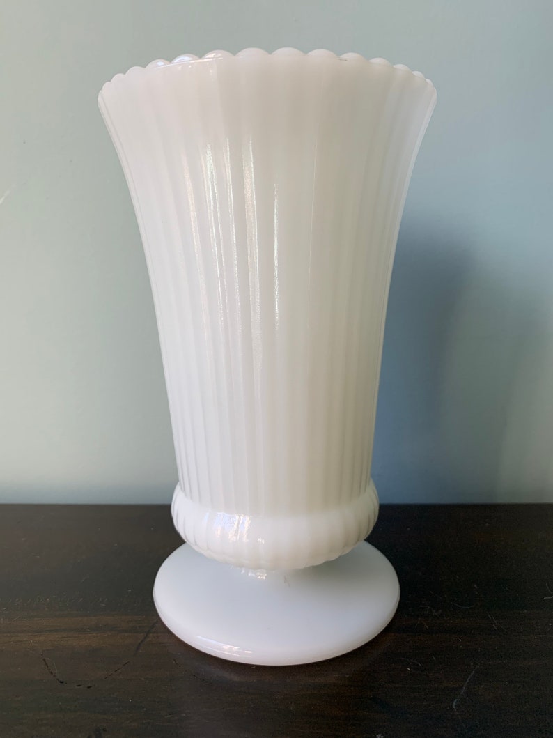 Vintage E. O. Brody White Milk Glass Ribbed Footed Vase Etsy