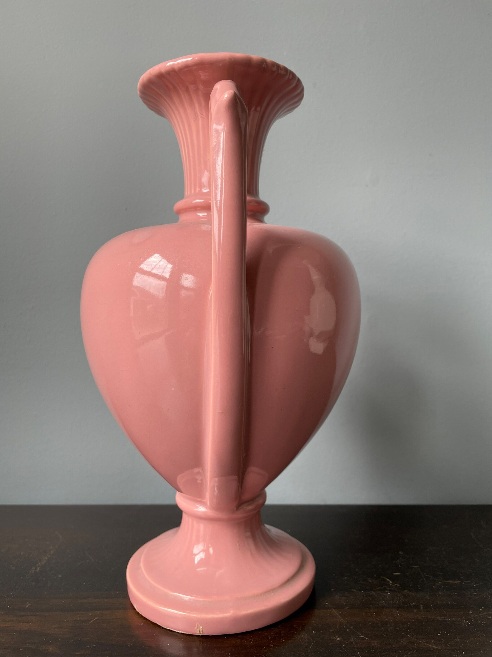 Vintage Haeger Pottery Vase Urn Scroll Handles Ribbed Neck Etsy