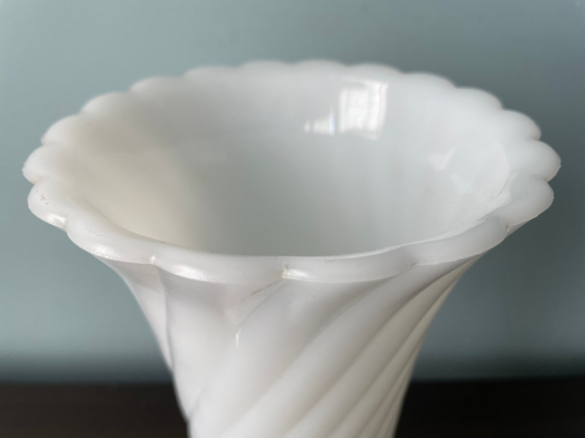 Vintage Milk Glass Swirl Vase E. O. Brody White Milk Glass Etsy