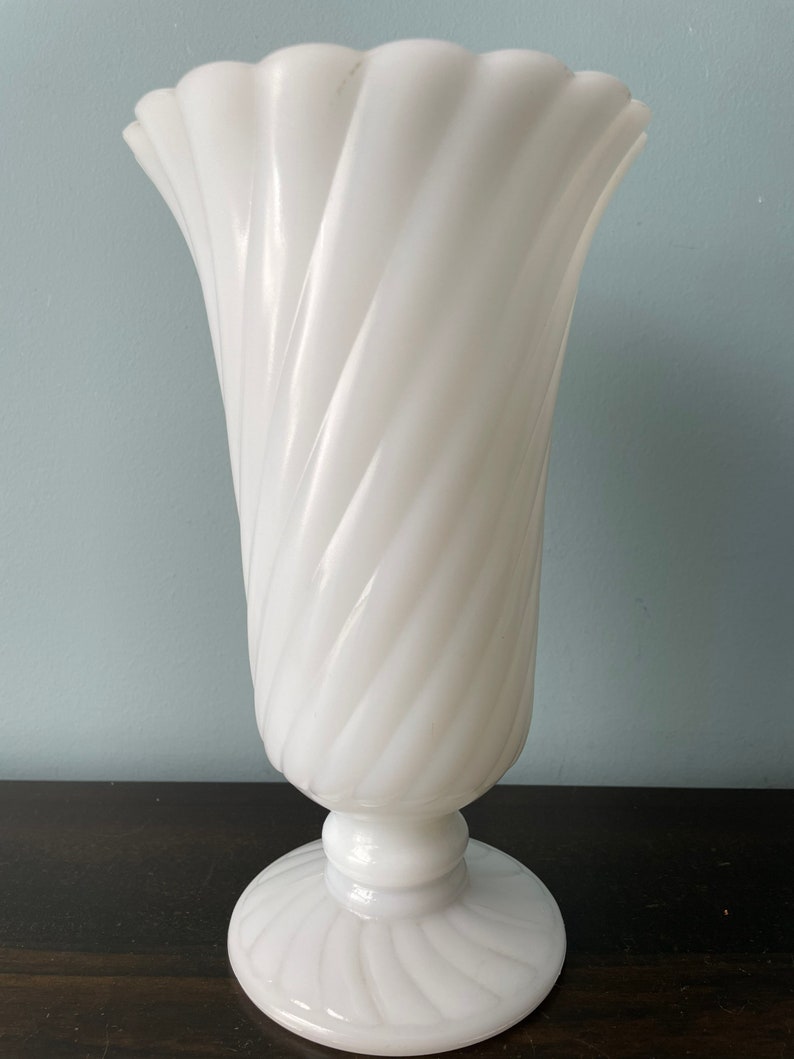 Vintage Milk Glass Swirl Vase E. O. Brody White Milk Glass Etsy