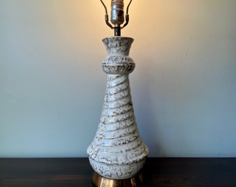 Mid Century Pottery Table Lamp Ceramic White Cream Gold Brushed MCM Vintage Original