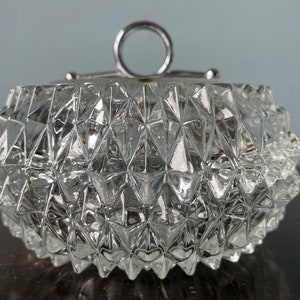 Vintage Indiana Glass Diamond Point Candy Dish Clear Round 2 Piece Diamond Point Covered Candy Dish