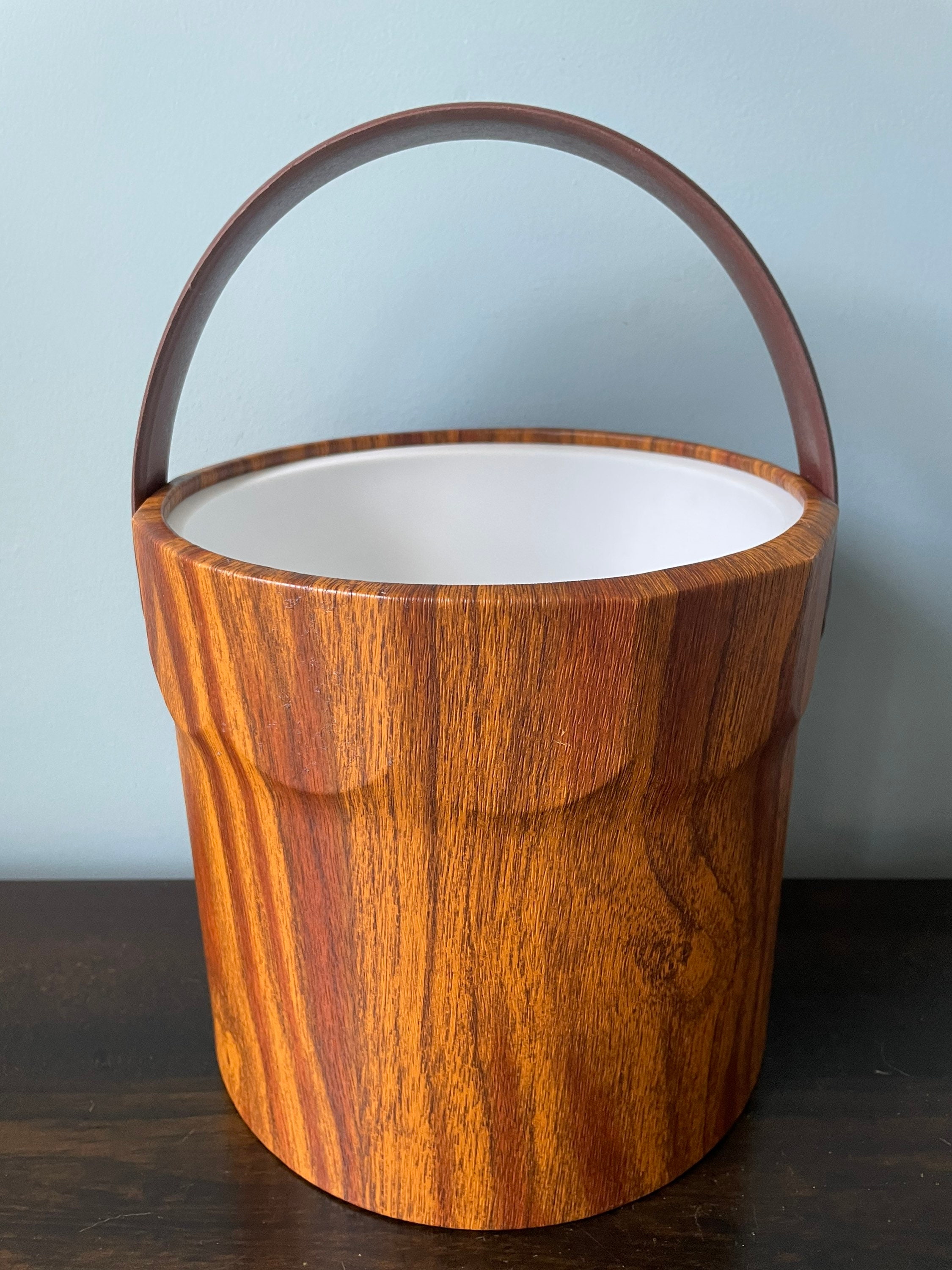 Vintage Ice Bucket Faux Wood Ice Bucket Vinyl Ice Bucket Mid