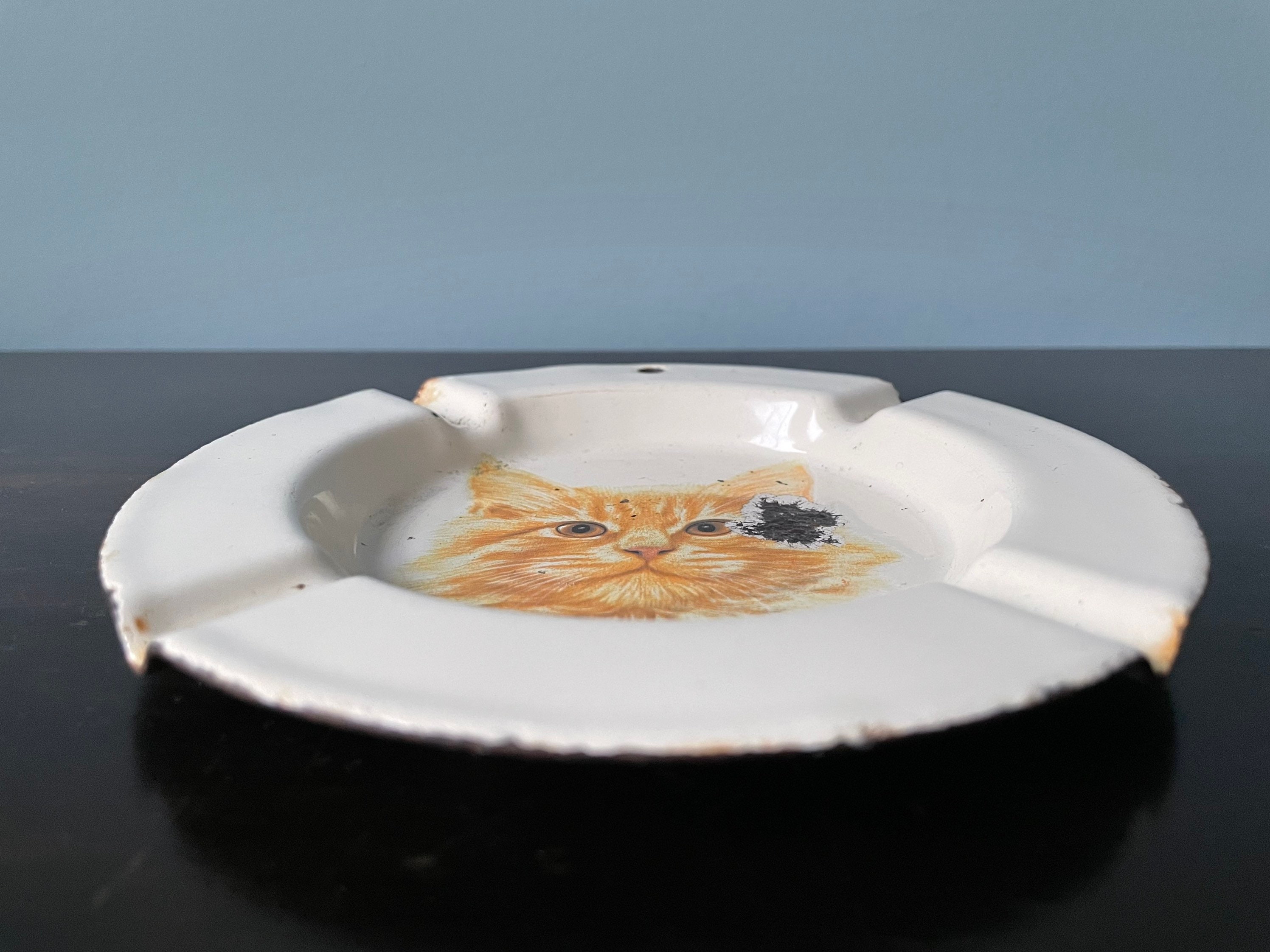 Vintage Paul Tankersley White Enamel Cat Ashtray Kitten Etsy