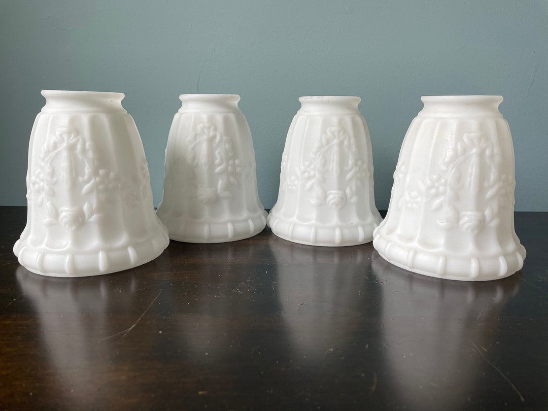 Vintage White Glass Lamp Shade Globe Embossed Flowers Garland Etsy