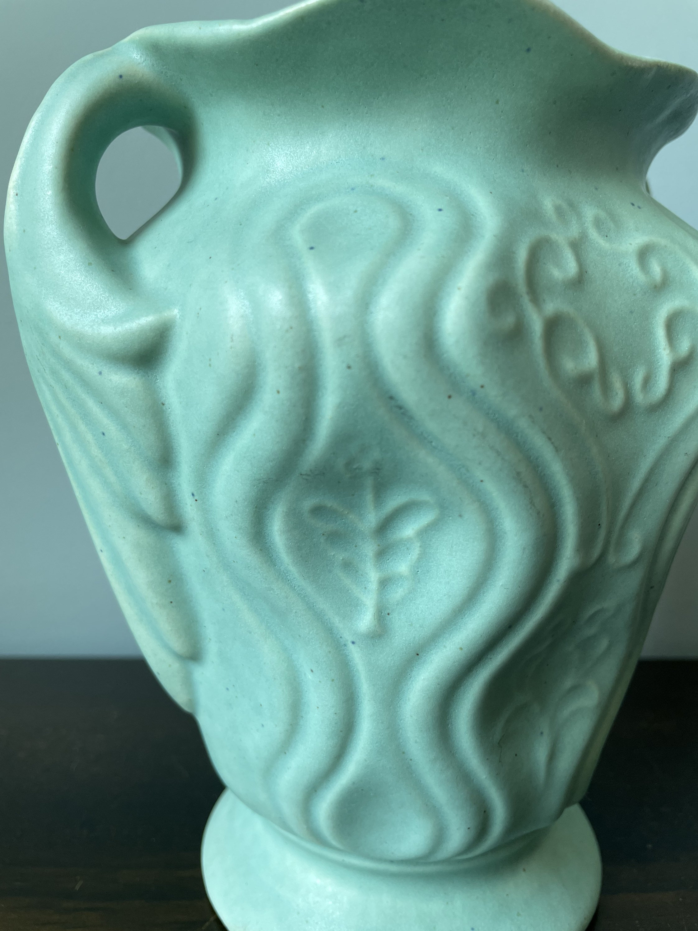 Vintage Pottery Vase Matte Aqua Handles 1930s Etsy