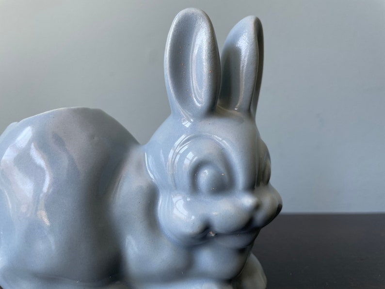 Vintage Pottery Bunny Rabbit Planter Cotton Ball Dispenser Blue Ceramic ...