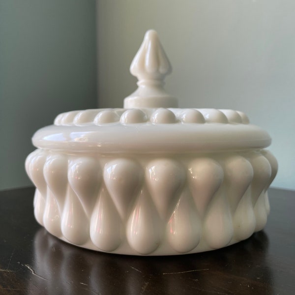 Vintage Fenton Teardrop Covered Candy Dish White Milk Glass Covered Candy Dish HTF