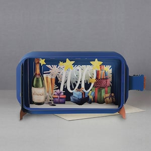 Pop-up kaart, 100e verjaardag, vuurwerk, leeftijd 100 kaart, Lasergesneden kaart, 3D-bericht in een fles, pop-out kaart, 3D-cadeaubon, handgemaakte kaart, 3D, vieren