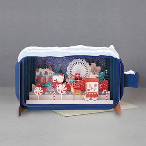 Weihnachten,santa Express,Rentier,süß,festliche Karte,laser geschnittene Karte,3D-Nachricht in der Flasche,Pop-out-Karte,3D Geschenkkarte,handgemachte Karte,3D,Geschenkkarte