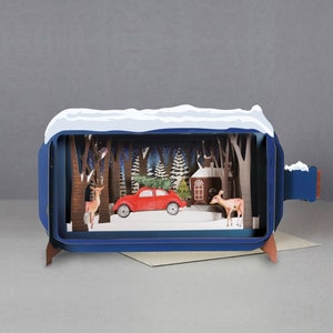 Kerstmis, vw beatle, hert, huis, feestelijke kaart, lasergesneden kaart, 3D-bericht in fles, pop-outkaart, 3D-cadeaubon, handgemaakte kaart, 3D, cadeaubon