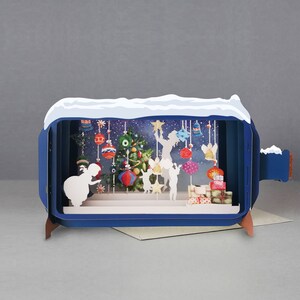 Noël, décorations, cadeaux, arbre, étoile, fées, carte découpée au laser, message 3D dans une bouteille, carte pop-out, carte-cadeau 3D, carte faite main, 3D, carte-cadeau