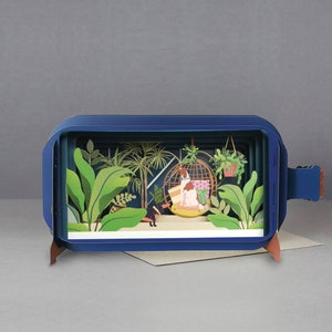chiens,hamac,jardin,amis,beau,carte-cadeau,message 3D dans une bouteille,carte pop-up,fait main,3D,carte d'anniversaire pour elle,carte de voeux vierge,plante