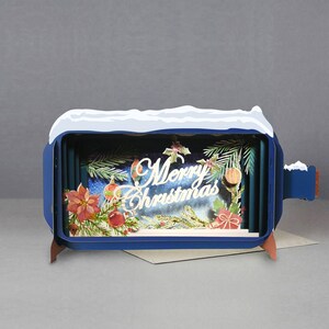 vrolijk kerstfeest, hulst, kerstballen, feestelijke tijd, cadeaus, decoraties, 3D-bericht in fles, pop-outkaart, 3D-cadeaubon, handgemaakte kaart, 3D, cadeaubon