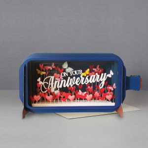 tarjeta de aniversario, corazones de amor, mariposas, tarjeta cortada con láser, mensaje 3d en botella, tarjeta emergente, tarjeta de regalo 3d, tarjeta hecha a mano, 3d, tarjeta de regalo