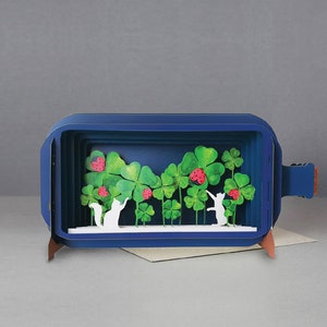 gatti, trifoglio, coccinella, colorato, verde, bellissimo, flora, carta regalo, messaggio 3D in una bottiglia, fatto a mano, 3D, biglietto tagliato al laser, biglietto d'auguri vuoto 3d,