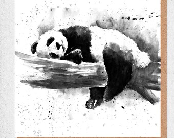 fine art watercolour painting,lovely card,panda,black and white,birthday card,gift card,thank you,friendship card