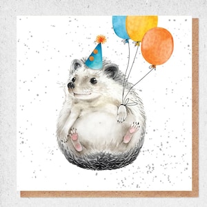 pittura ad acquerello d'arte, bel biglietto, riccio, palloncini, festa, grasso, biglietto di compleanno, buono regalo, ringraziamento, biglietto di amicizia, natura