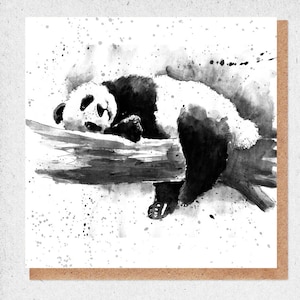 pintura de acuarela de bellas artes, tarjeta encantadora, panda, blanco y negro, tarjeta de cumpleaños, tarjeta de regalo, gracias, tarjeta de amistad
