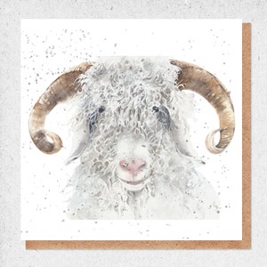 pintura de acuarela de bellas artes, tarjeta encantadora, carnero, retrato, lanudo, tarjeta de cumpleaños, tarjeta de regalo, gracias, tarjeta de amistad, naturaleza