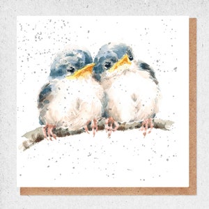 pintura de acuarela de bellas artes, tarjeta encantadora, pareja de pájaros, jóvenes, tarjeta de cumpleaños, tarjeta de regalo, gracias, tarjeta de amistad, naturaleza
