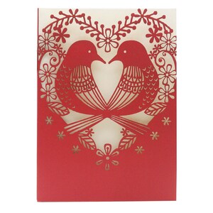 Carte de mariage, carte d'amour, couple, carte vierge, carte souvenir, belle carte découpée au laser, carte colorée de haute qualité, carte d'oiseau,