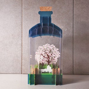 Cartes 3D pour bouteille d'ornement, lampes, arbres, vélo, couple, banc, chats, fleurs, carte pop-out, carte-cadeau 3D, carte fait main, 3D, carte-cadeau