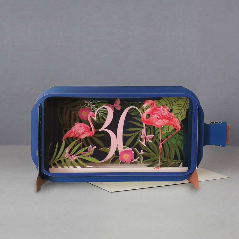 Pop up card,happy birthday,flamingo,30th,nature scene,Laser cut card,3d message in a bottle,pop out card,3d gift card,handmade card,3d