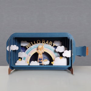 coniglietto, arrivo del bambino, nuovo bambino, benvenuto al mondo, biglietto tagliato al laser, messaggio 3D in una bottiglia, biglietto pop-out, buono regalo 3D, biglietto fatto a mano, stelle, arcobaleno