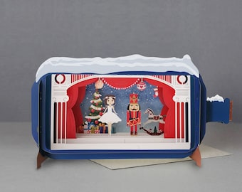 Christmas,nut cracker,festive card,Laser cut card, 3d message in bottle, pop out card, 3d gift card,handmade card, 3d, gift card