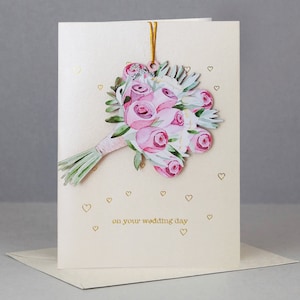 Tarjeta de boda, tarjeta de boda de recuerdo de madera, tarjeta de novia, tarjeta de felicitación, tarjeta de matrimonio, tarjeta de recuerdo, ramo de boda, flor de madera para guardar