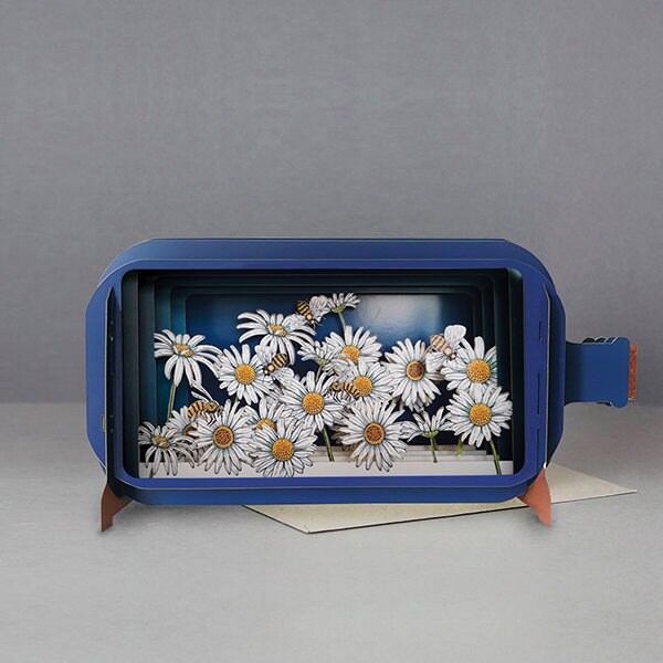 bees,daisy,flowers,plants,insects,happy,loving,Laser cut card,3d message in bottle,pop out card,3d gift card,handmade card,3d,gift card