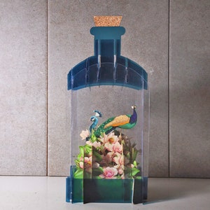 3D-fleskaarten, pauwen, vogels, bloemen, natuur, roze bloemen, groen, kleurrijk, pop-out kaart, 3D-cadeaubon, handgemaakte kaart, 3D, cadeaubon