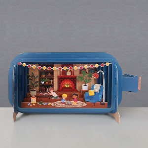 Pop-upkaart, spelende kinderen, schaken, spelletjes, speelkamer, vuur, lasergesneden kaart, 3D-bericht in een fles, pop-outkaart, 3D-cadeaubon, handgemaakte kaart, golven