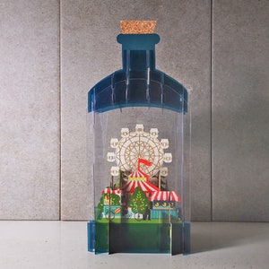 Tarjetas de botellas 3d, noria, tren, árboles, carpa, carrusel, globos, circo, colorido, tarjeta emergente, tarjeta de regalo 3d, tarjeta hecha a mano, 3d, tarjeta de regalo