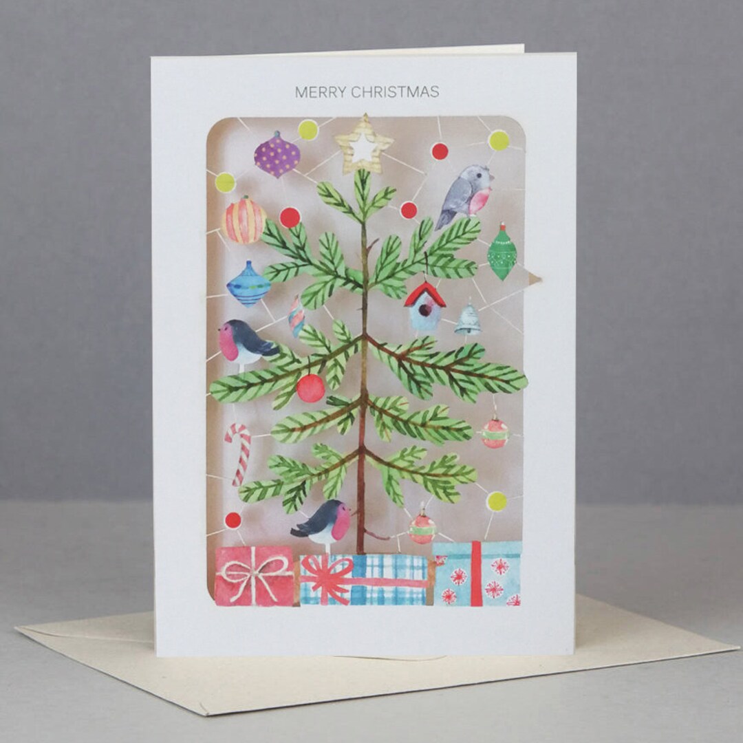 Laser Cut Christmas Cardchristmas Treerobinsstarcandy - Etsy