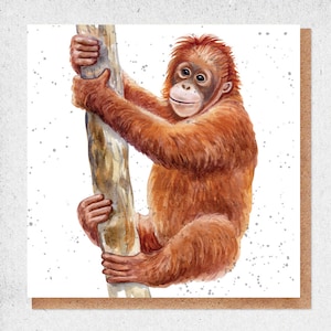 Orang utan,schöne Kunst Aquarell Malerei,Grußkarte,Geburtstagskarte,Geschenk Karte,Danke,Freundschaft Karte,zum Aufhängen an Baum,Glückliche Augen,Primat