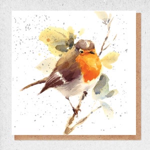 pintura de acuarela de bellas artes, tarjeta encantadora, petirrojo, pájaro, pájaro maravilloso, animal, tarjeta de cumpleaños, tarjeta de regalo, gracias, tarjeta de amistad, naturaleza