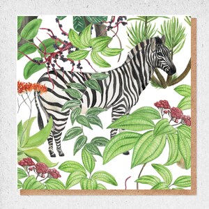 cebra, pintura de acuarela de bellas artes, tarjeta encantadora, rayas, animal salvaje, tarjeta de cumpleaños, tarjeta de regalo, gracias, tarjeta de amistad, árboles, plantas, hojas