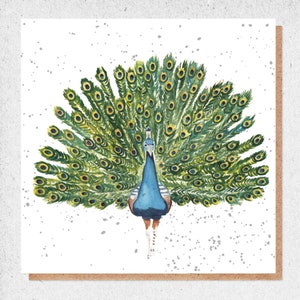 Fine Art aquarel, mooie kaart, pauw, veren, mooi, verjaardagskaart, cadeaubon, dank u, vriendschapskaart, natuur, kleurrijk, ventilator