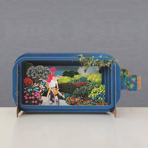 Pop Up Karte, Liebesherzen, Liebesherzen, Paar, Blumengarten, Fahrrad, Farben, Laser geschnitten Karte,3D Flaschenpost,3D Geschenkkarte,handgemachte Karte,